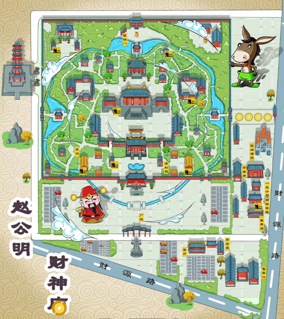 椰林镇寺庙类手绘地图